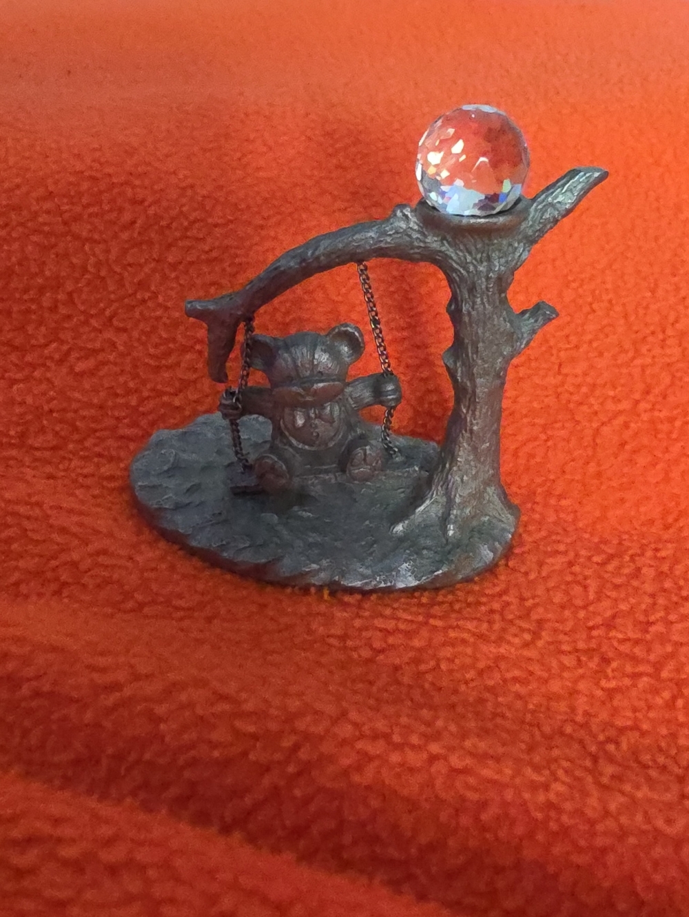 RARE spoontiques Bear On Swing With Crystal Ball